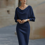 Olivia | Witte Drapé Batwing Midi Jurk