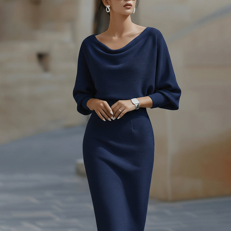 Olivia | Witte Drapé Batwing Midi Jurk