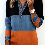 Modieuze Top met Revers en Contrastkleur