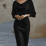 Olivia | Witte Drapé Batwing Midi Jurk
