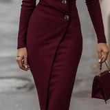 Eva | Bordeaurode Wrap-Stijl Midi Jurk