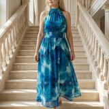 Sylin | Geplooide Halter Midi-jurk