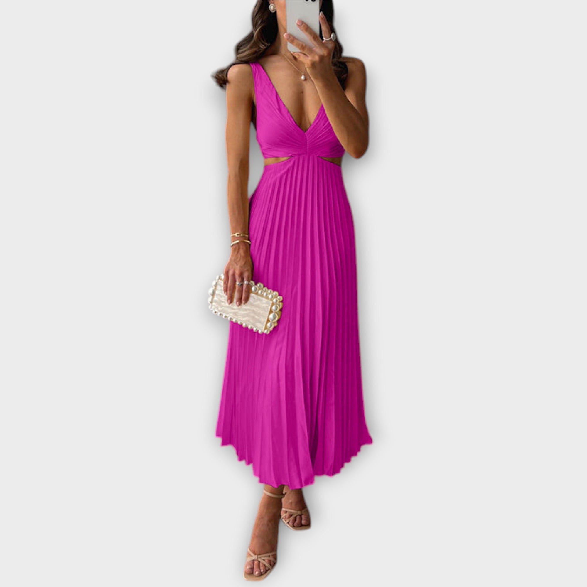 Elegante Midi Avondjurk met Plissé