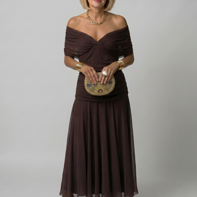 Calen | Off Shoulder Flow Midi Jurk