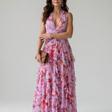 Nori | Halter Neck Rimpel Bodice Bloemen Maxi Jurk