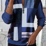 Casual Trui met Halve Rits en Print