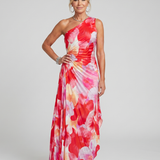 Taya | Midi-jurk met geplooide bodice en één schouder