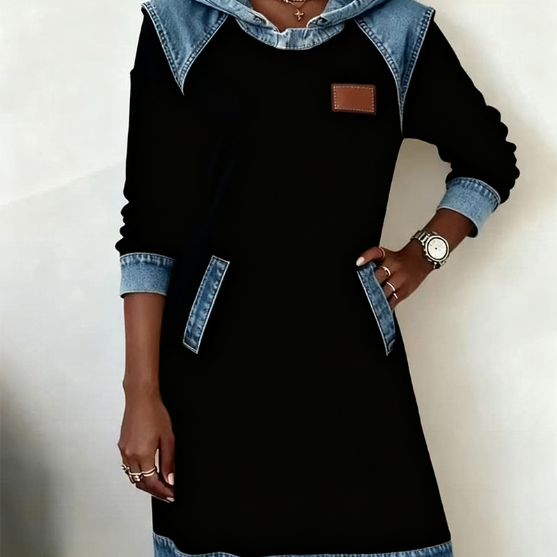 Hoodiejurk met contrasterende details