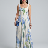 Ophelia | Mouwloze Midi-jurk met Vierkante Hals en Bloemenprint