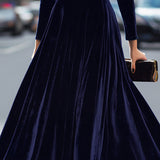 Elissa | Donkerblauwe Midi-jurk met Lange Mouwen