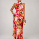 Elisabetta | Halter Nek Bloemenprint Maxi Jurk