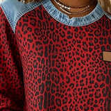 Trui met Luipaardprint en Denim Patchwork