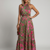 Rowen | Gedrapeerde Halter Midi Jurk