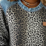 Trui met Luipaardprint en Denim Patchwork