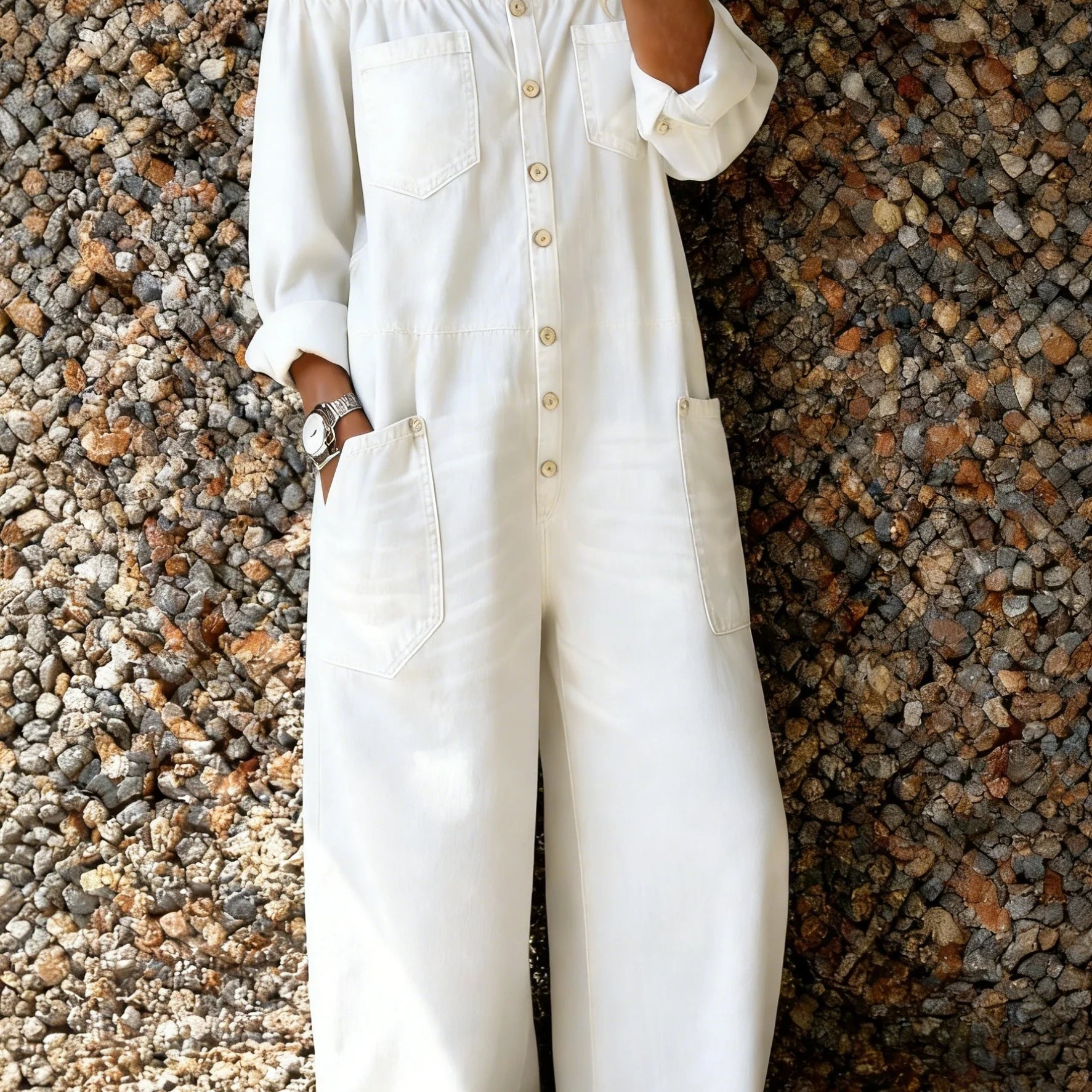 Noa | Denim Jumpsuit met Off-Shoulder Halslijn