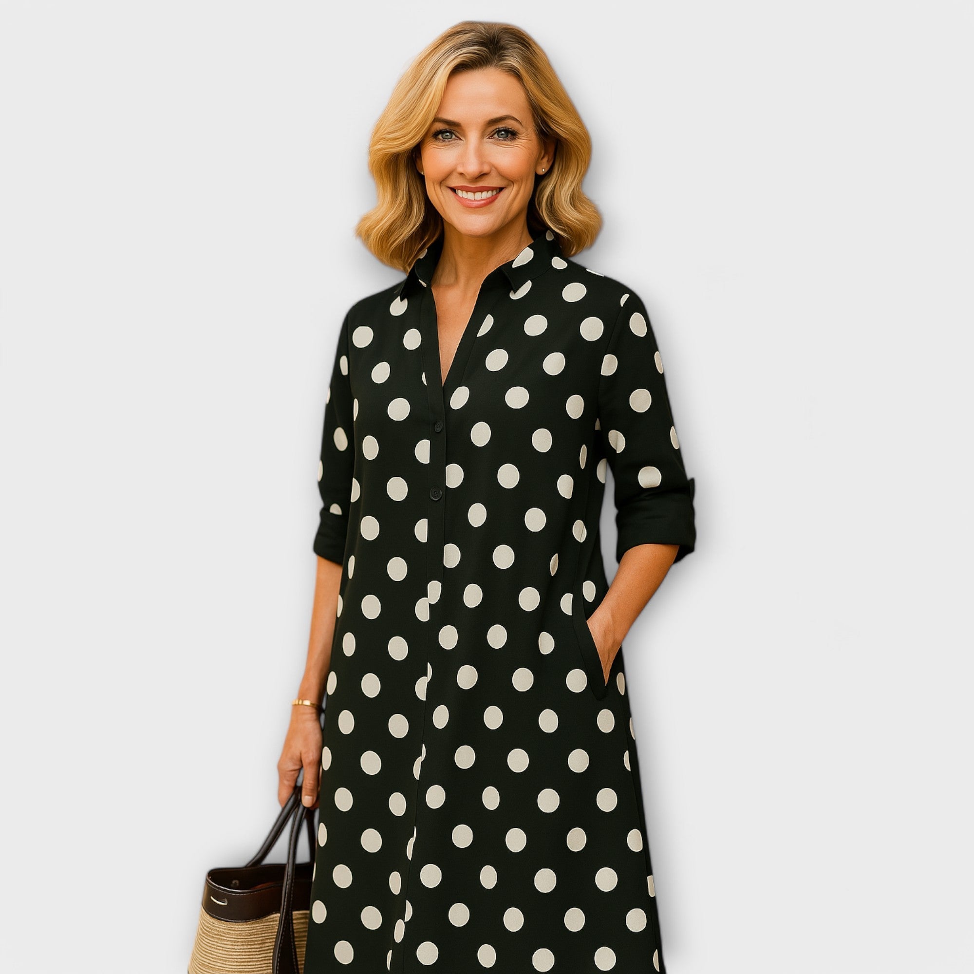 Moderne Hemdress met Kraag en Driekwart Mouwen