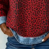 Trui met Luipaardprint en Denim Patchwork