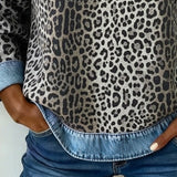 Trui met Luipaardprint en Denim Patchwork
