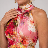 Elisabetta | Halter Nek Bloemenprint Maxi Jurk