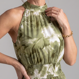 Olivia | Geplooide Taille Abstracte Print Midi Jurk