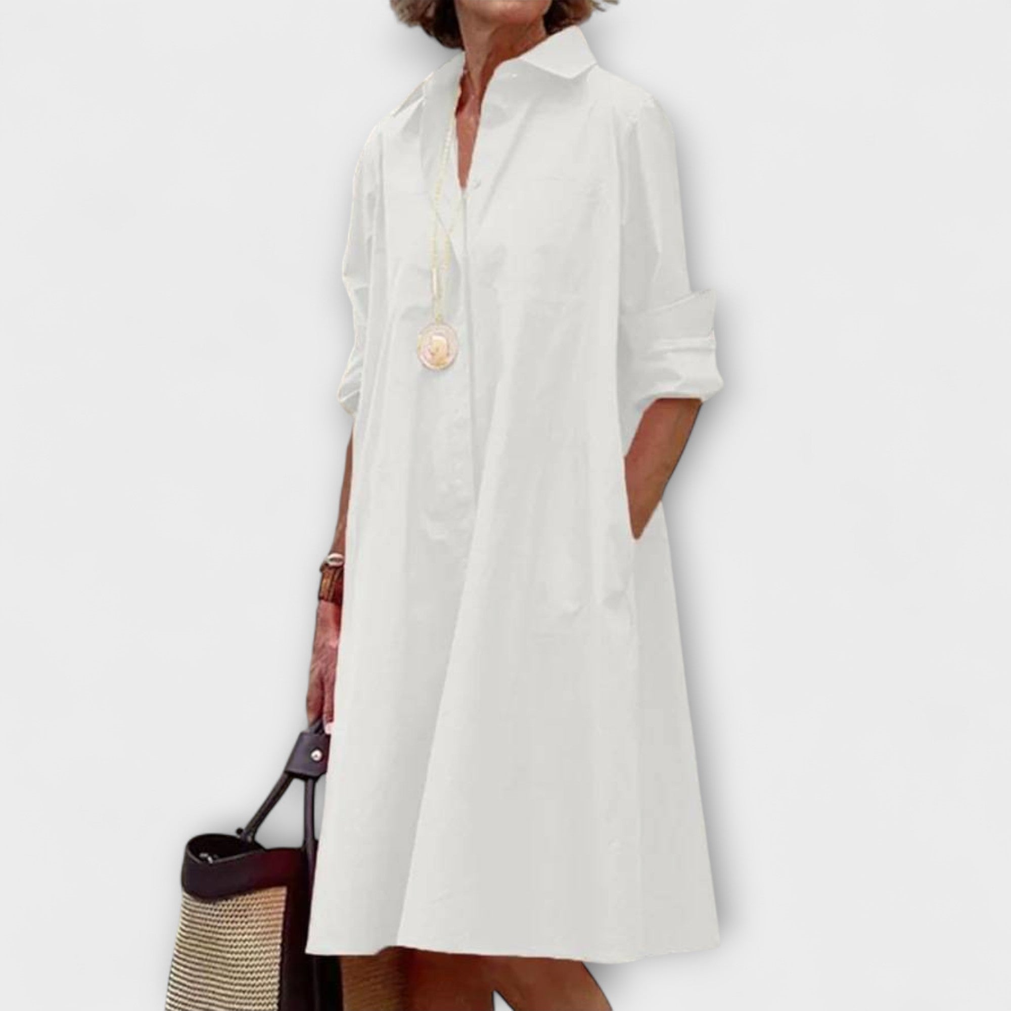 Moderne Hemdress met Kraag en Driekwart Mouwen
