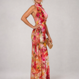 Elisabetta | Halter Nek Bloemenprint Maxi Jurk