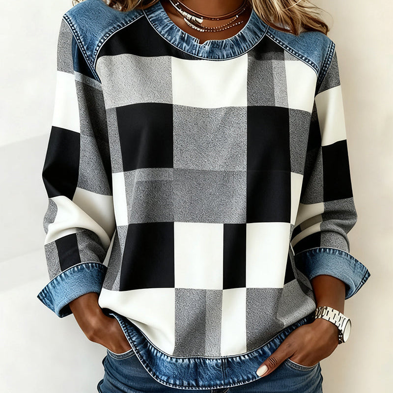 Trui met Ruit Patchwork en Contrastkleur