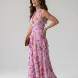 Nori | Halter Neck Rimpel Bodice Bloemen Maxi Jurk