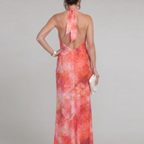 Coraline | Halter Nek Gedrukt Patroon Maxi Jurk