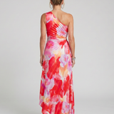 Taya | Midi-jurk met geplooide bodice en één schouder