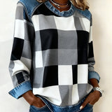 Trui met Ruit Patchwork en Contrastkleur