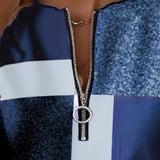 Casual Trui met Halve Rits en Print
