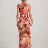 Elisabetta | Halter Nek Bloemenprint Maxi Jurk