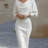 Olivia | Witte Drapé Batwing Midi Jurk