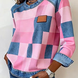 Dames Casual Ronde Hals Denim Patchwork Pullover Sweatshirt