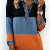 Modieuze Top met Revers en Contrastkleur