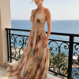 Elavenue | Halter Neck Kant Taille Maxi Jurk