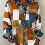 Kleurblok Shirt met Modieuze Kraag