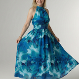 Sylin | Geplooide Halter Midi-jurk