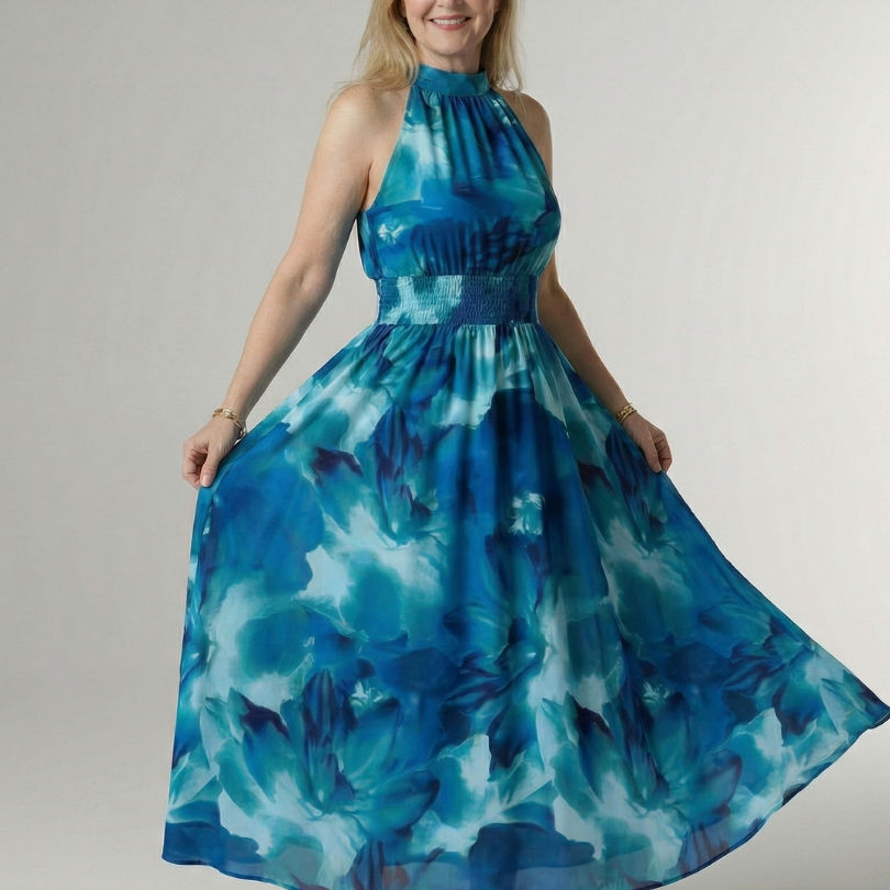 Sylin | Geplooide Halter Midi-jurk