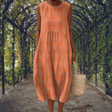 Laura – Elegant Mouwloze Jurk met Zakken