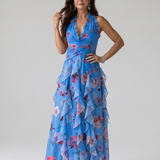 Nori | Halter Neck Rimpel Bodice Bloemen Maxi Jurk