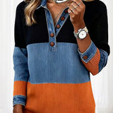 Modieuze Top met Revers en Contrastkleur