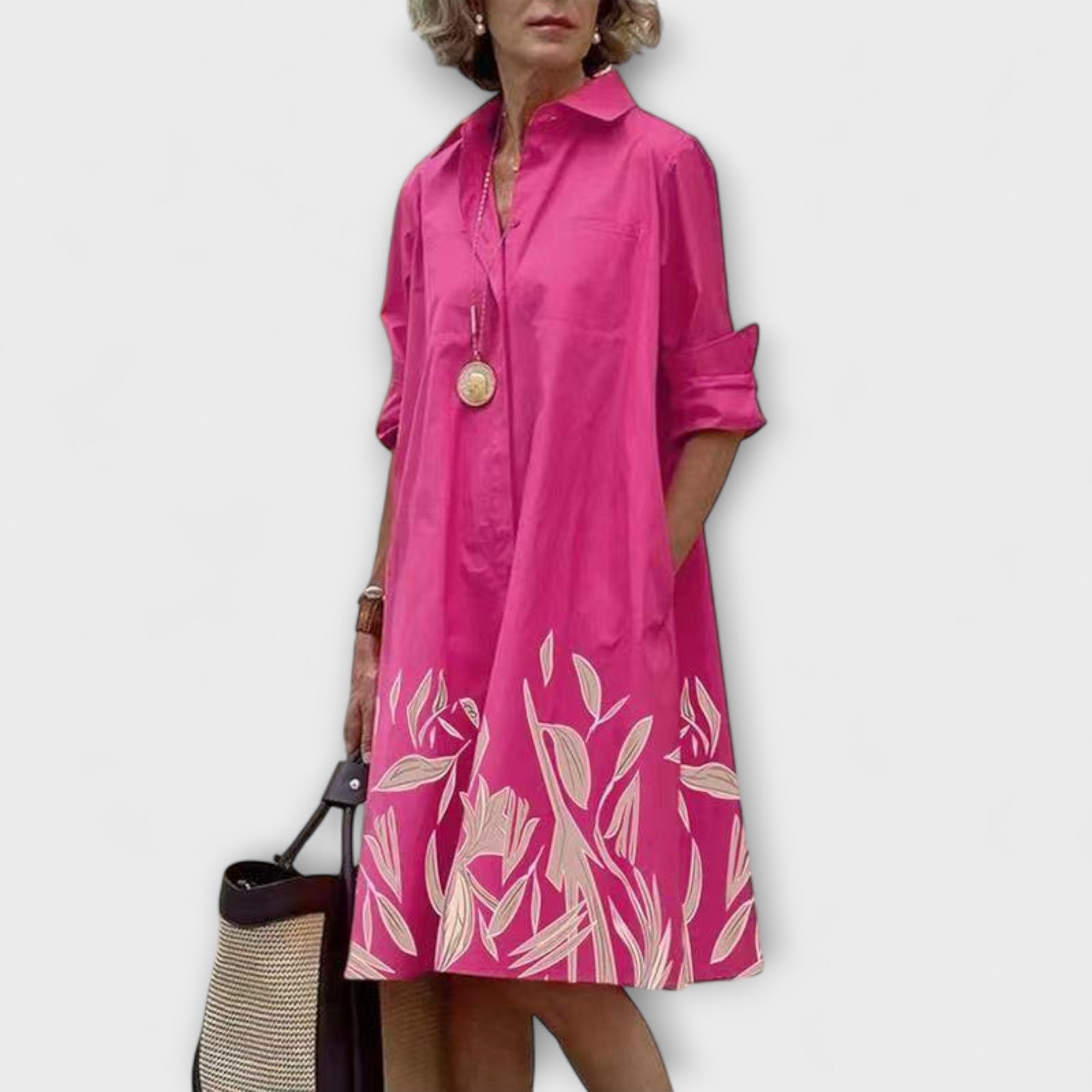 Moderne Hemdress met Kraag en Driekwart Mouwen