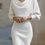 Olivia | Witte Drapé Batwing Midi Jurk