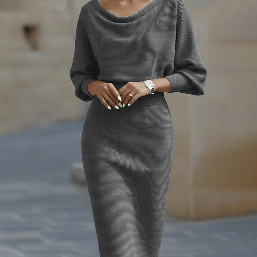 Olivia | Witte Drapé Batwing Midi Jurk