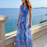 Nori | Halter Neck Rimpel Bodice Bloemen Maxi Jurk