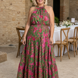 Rowen | Gedrapeerde Halter Midi Jurk