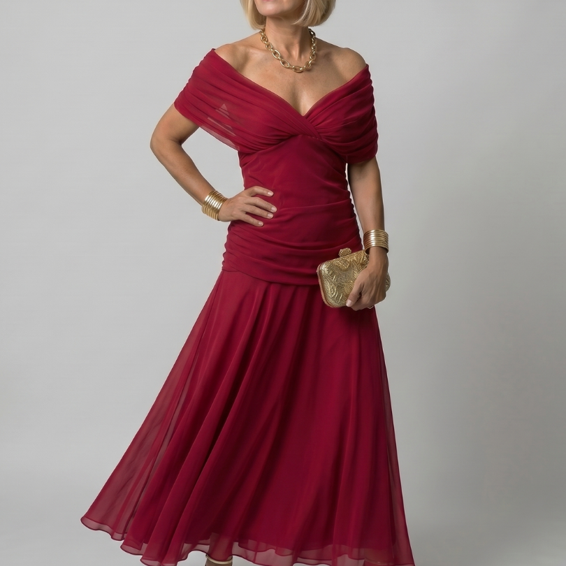 Calen | Off Shoulder Flow Midi Jurk