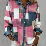 Kleurblok Shirt met Modieuze Kraag